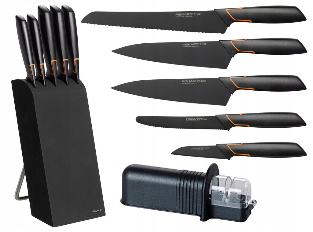 FISKARS ZESTAW 5 NOŻY EDGE W BLOKU NOŻE OSTRZAŁKA 7594943997