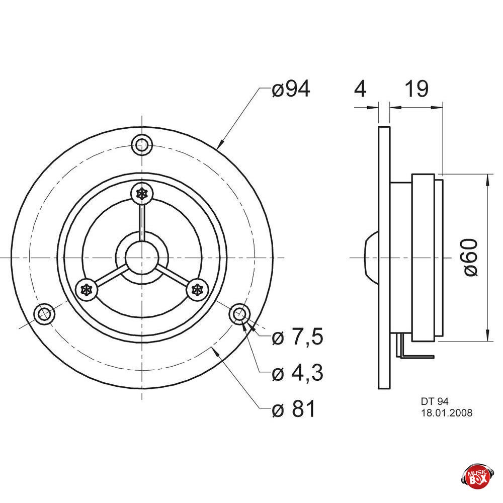 GŁOŚNIK WYSOKOTONOWY VISATON DT94 4OHM 70W 94mm Kod producenta 9004