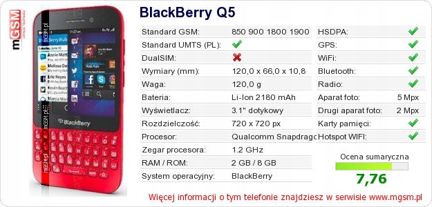  BLACKBERRY Q5 телефон 2 кольори ширина продукту 66 мм 