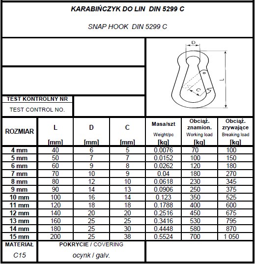 KARABIŃCZYK DO LIN 13MM - 1 SZT DIN 5299C / ATEST Kod producenta KO13
