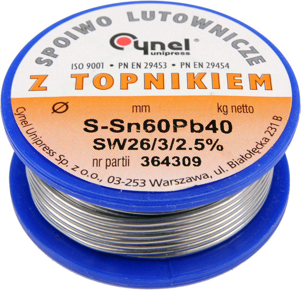 

Cyna Z Topnikiem Spoiwo 2,50mm 100g SN60PB40 Cynel