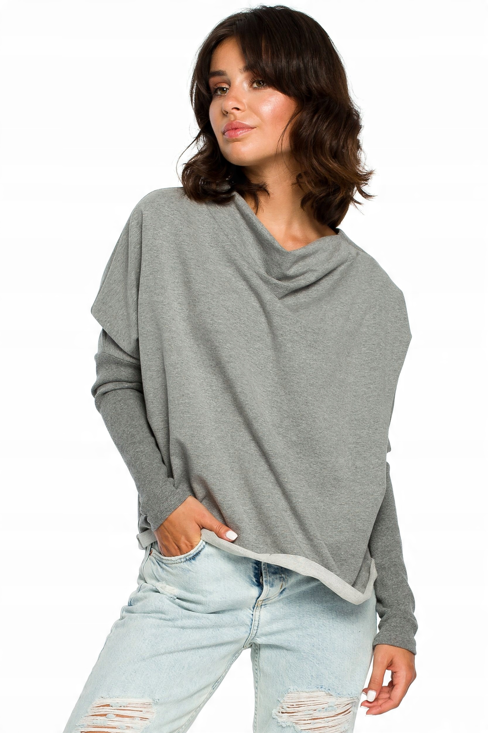 

B094 Bluza z dekoltem z tyłu - szara S/m
