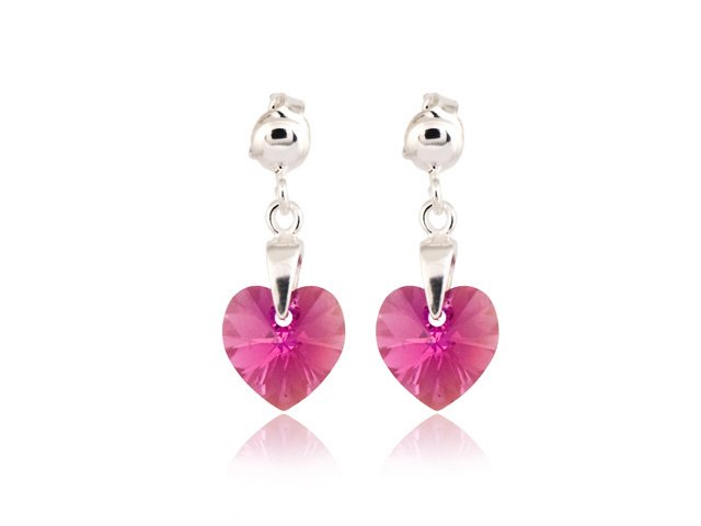 

Kolczyki srebrne Swarovski różowe serca wkrętki Ag