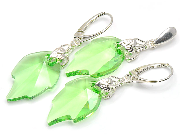 

Komplet ze Srebra 925 Swarovski Liść Peridot + Box