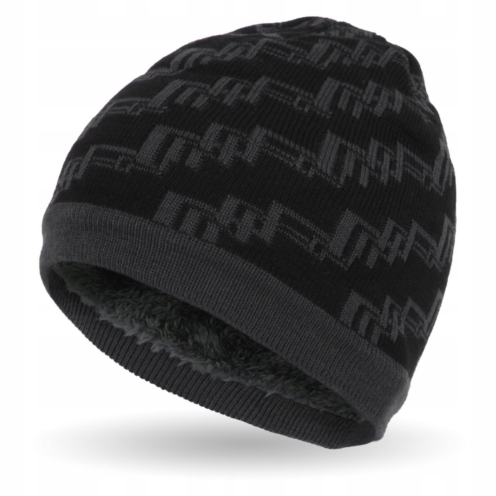 W351C CZARNA CZAPKA DZIANINOWA OCIEPLONA FUTERKIEM