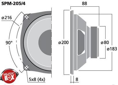Низкочастотный динамик MONACOR SPM205 / 8 205 мм модель SPM-205/8