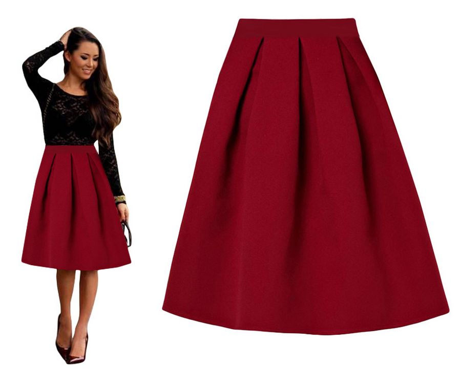 SPÓDNICA ROZKLOSZOWANA MIDI MODNA CZERWONA 42 Kolor czerwony