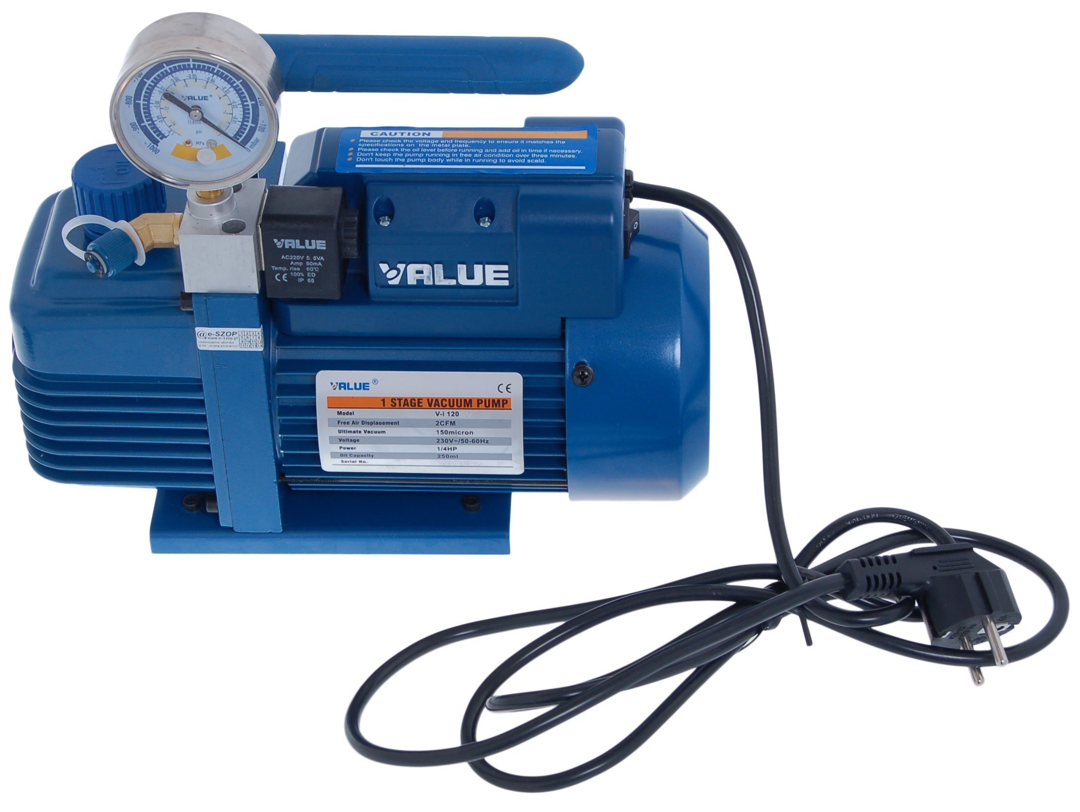 Jednostop. pompa próżniowa VALUE V-i120SV 51l/min Autoryzowany Dystrybutor Rodzaj inny