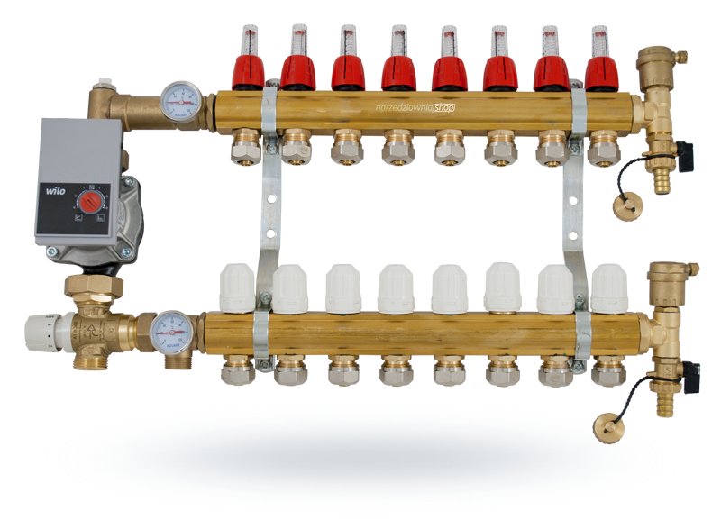Rozdeľovač 10 obvodov s čerpacou skupinou Wilo pre podlahové krytiny