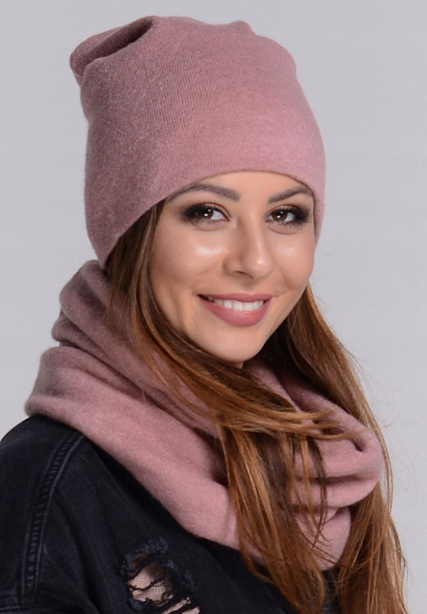 Komplet CZAPKA + KOMIN Tunel Szal PUDROWY RÓŻ K6 Materiał dominujący inny