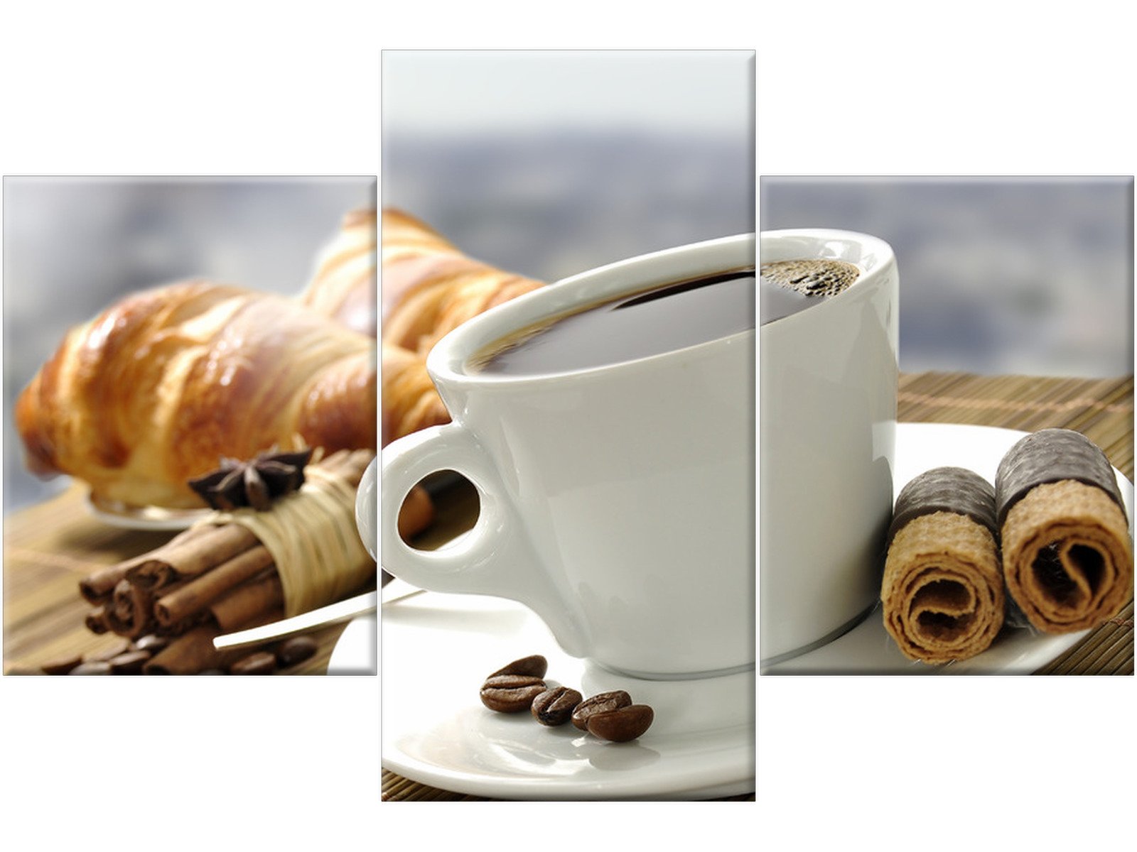 

Obraz na płótnie Kawa Croissant 90x60 cm do kuchni