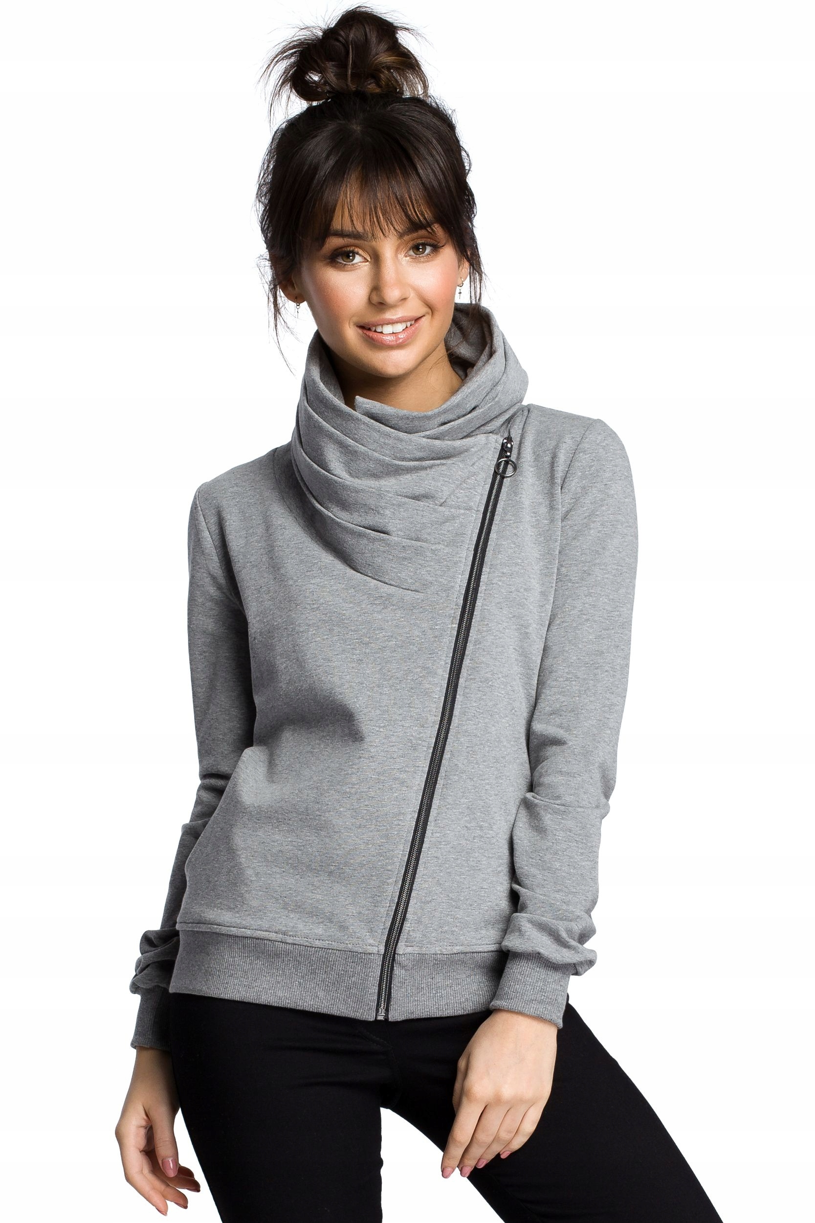 

B071 Bluza z ukośnym zamkiem - szara 38 | M