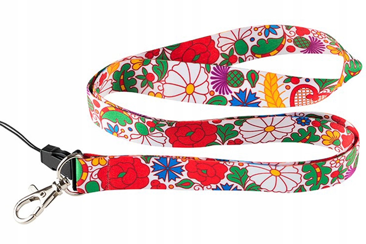 

Smycz Folk wzory kociewskie szerokość 2 cm - biała