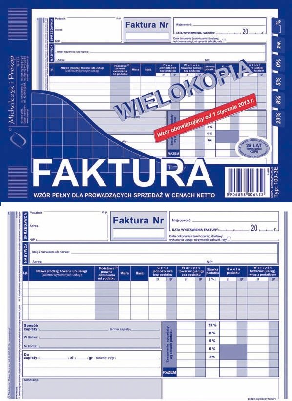 

Druki Faktura Vat Wzór Pełny W Cenach Netto 100-3E