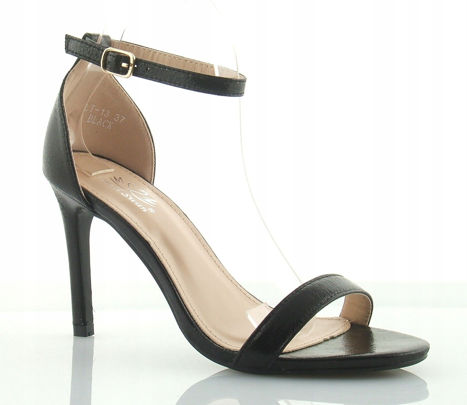 SANDAŁY NA SZPILCE 9 CM. PIĘTKA PASEK CZARNE 41