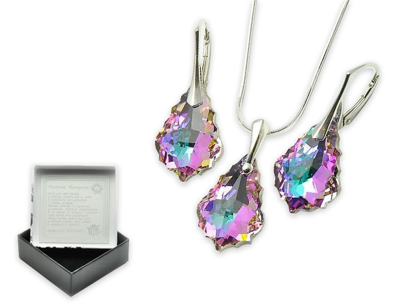 

Srebrny Komplet Łańcuszek Swarovski Kolory Grawer