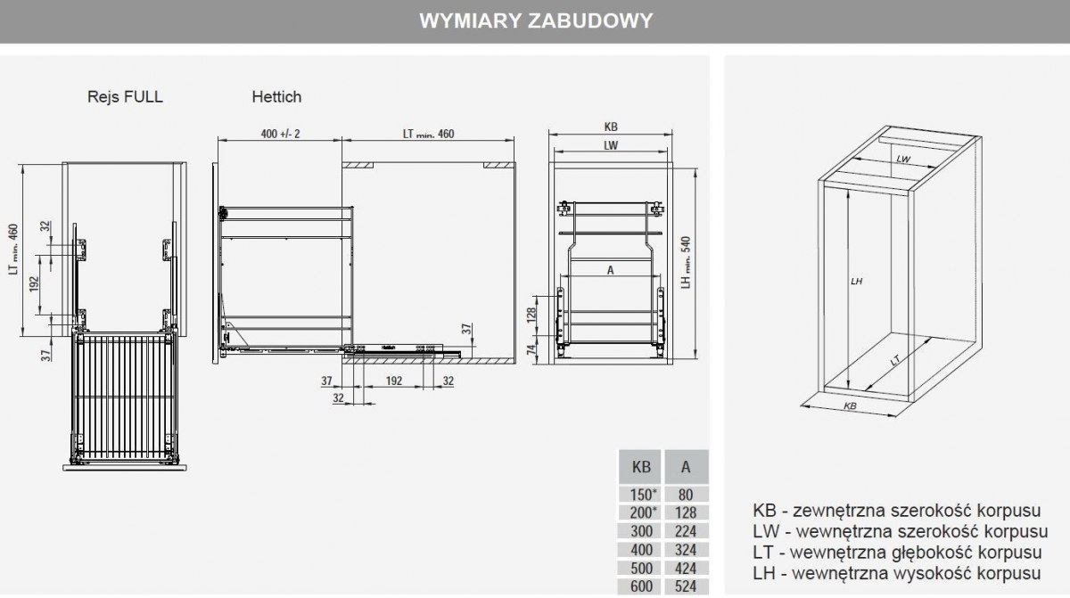 REJS cargo variant multi 600/2 srebrne Głębokość mebla 46 cm