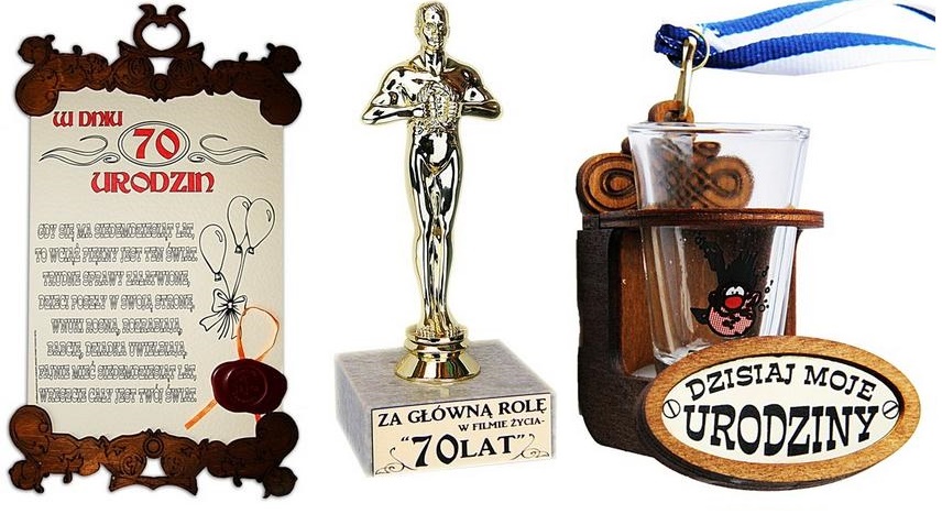 

Statuetka Urodzinowa 70 Kieliszek Dyplom