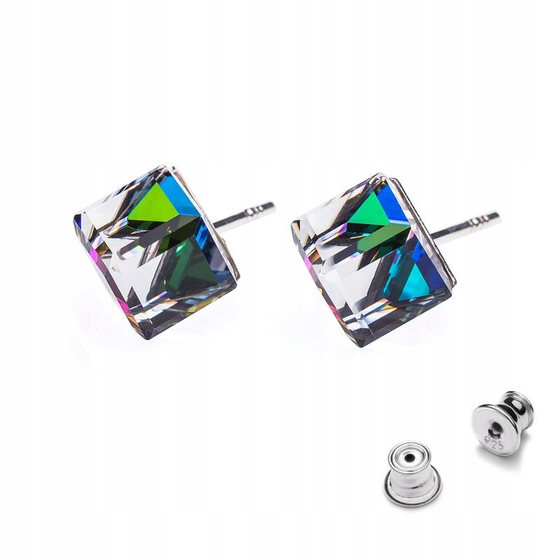 

Srebrne 925 kolczyki z kr. Swarovski Cube 8mm VM