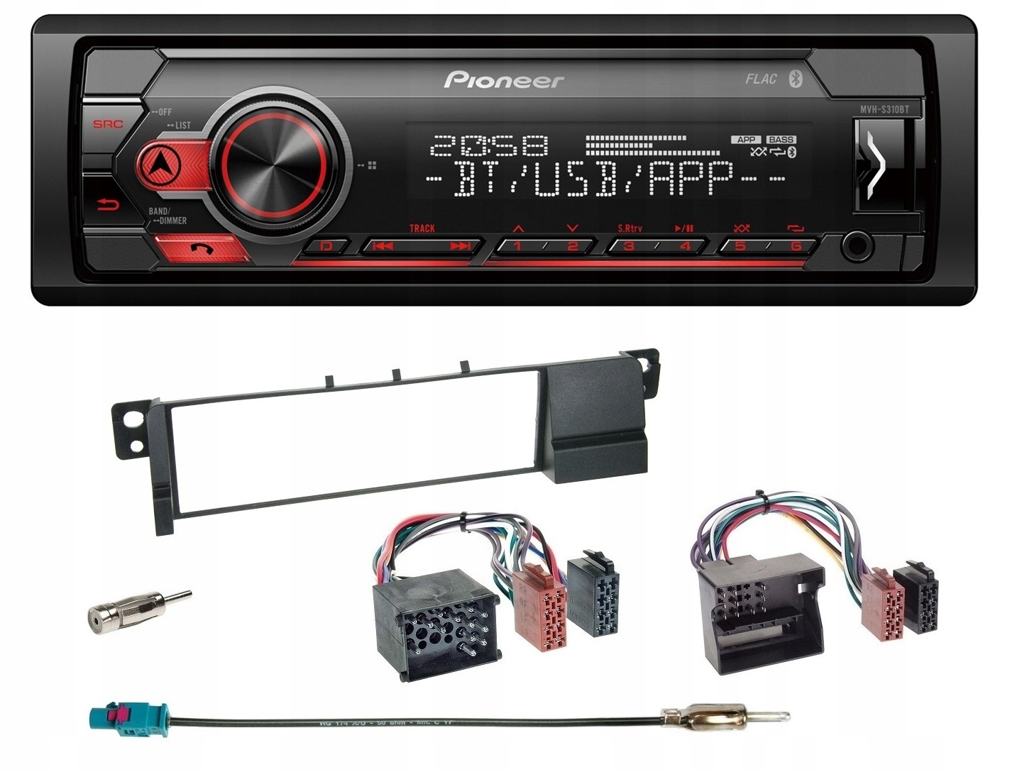 Pioneer MVH-S310BT Bluetooth Usb autorádio Bmw 3er E46 Rámček Konektor