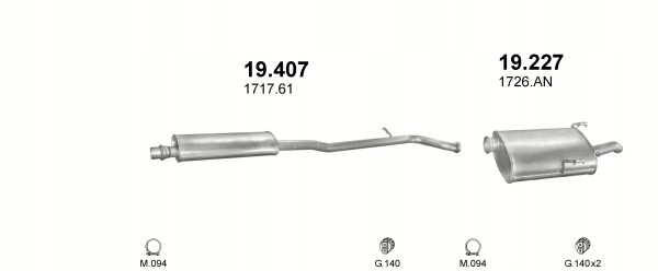 Tłumik końcowy Peugeot 406 poj.1,9TD combi 96-98r. Numer katalogowy części 19.227