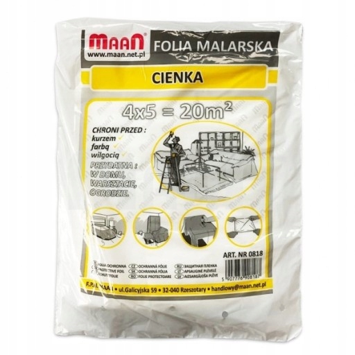 

Folia Malarska 4 x 5 M Cienka Ochronna 6um