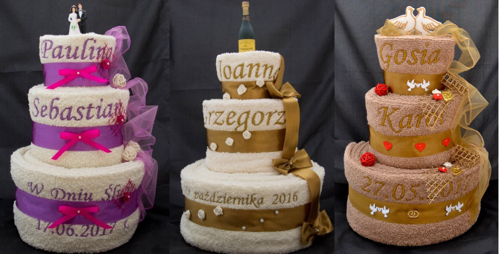 TORT z 6 ręczników Twój HAFT prezent ŚLUB rocznica Marka FUZJA