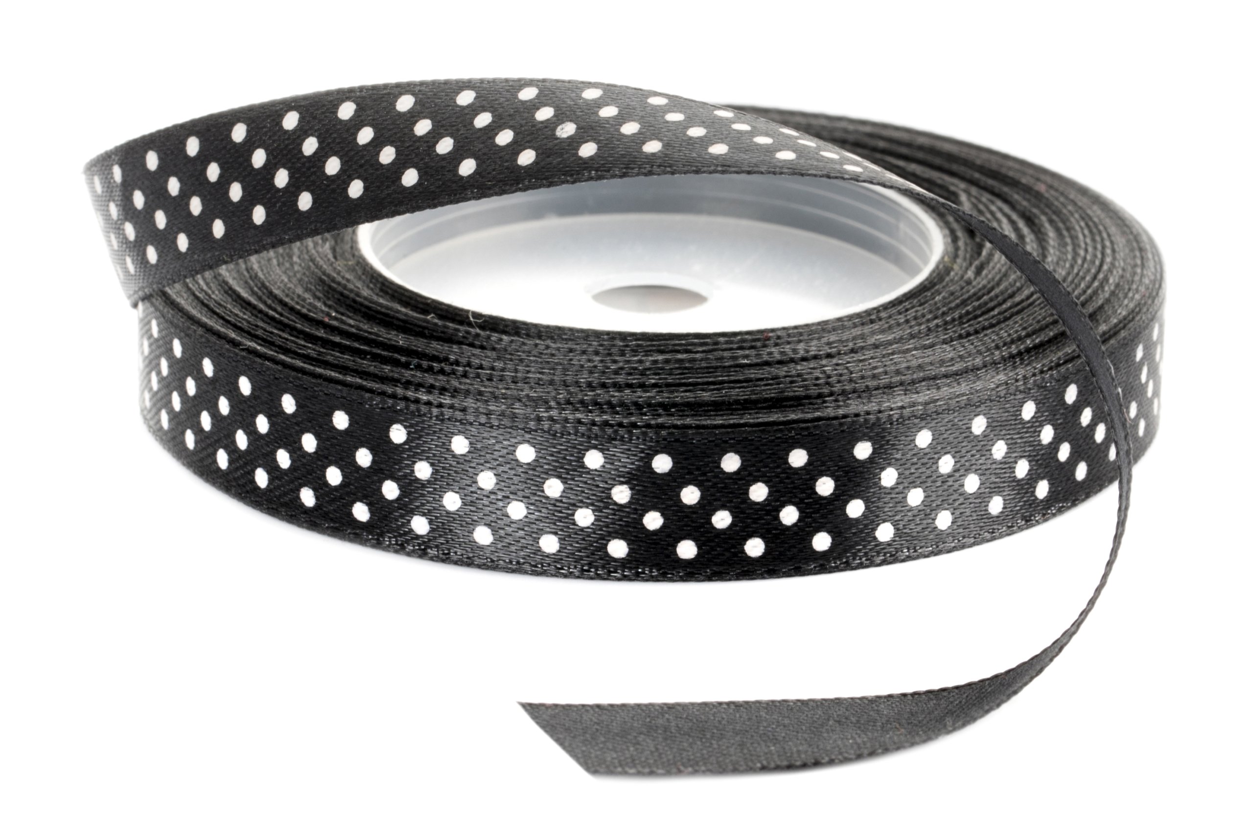 

Tasiemka Czarna W Kropki Satynowa Wstążka 12mm 141