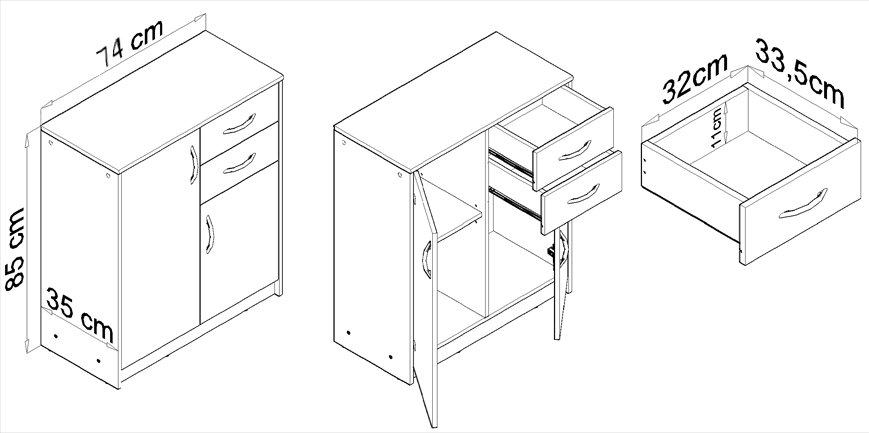 Komoda szafka 2D2S BIAŁA szuflady regał półka ROB Szerokość mebla 74 cm