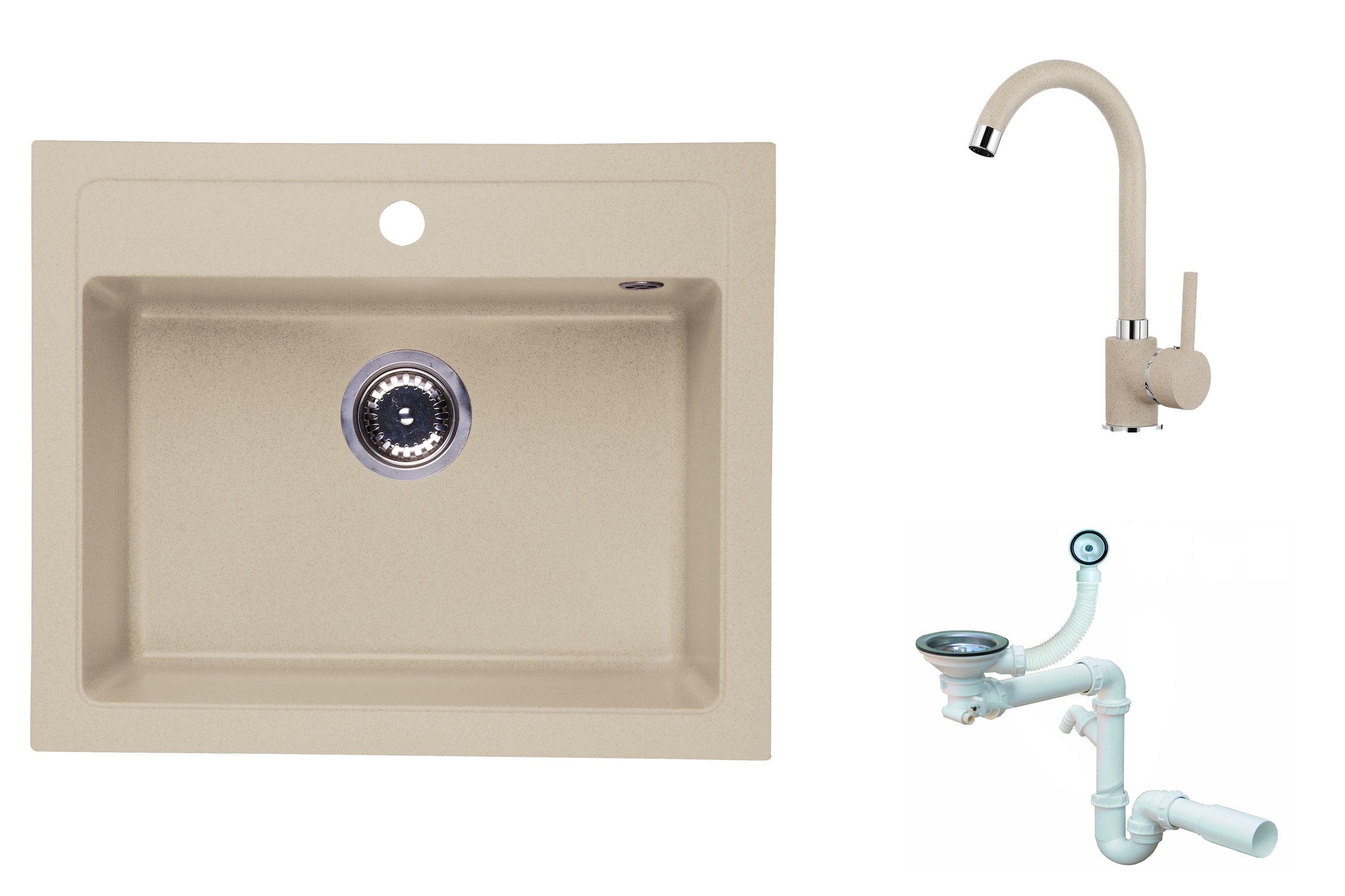 

Zlewozmywak Granitowy Jednokomorowy Beż Bateria