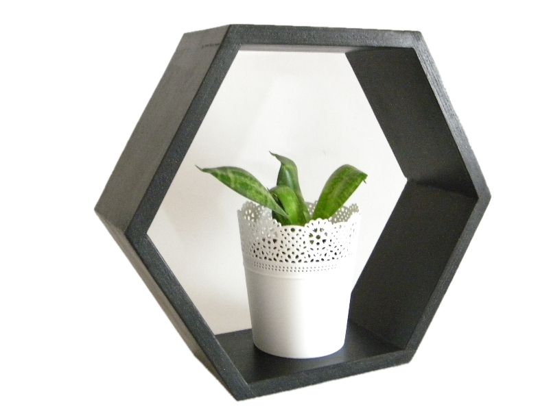 DREWNIANA PÓŁKA PLASTER MIODU HEXAGON CZARNA Kolekcja półka