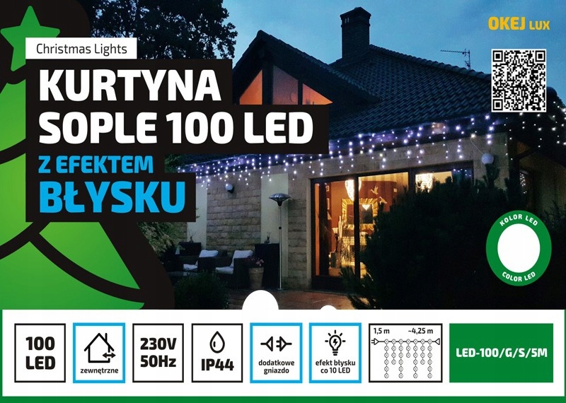 

Kurtyna Sople Led 100 Ef. Błysku Zewnętrzne+gniazd
