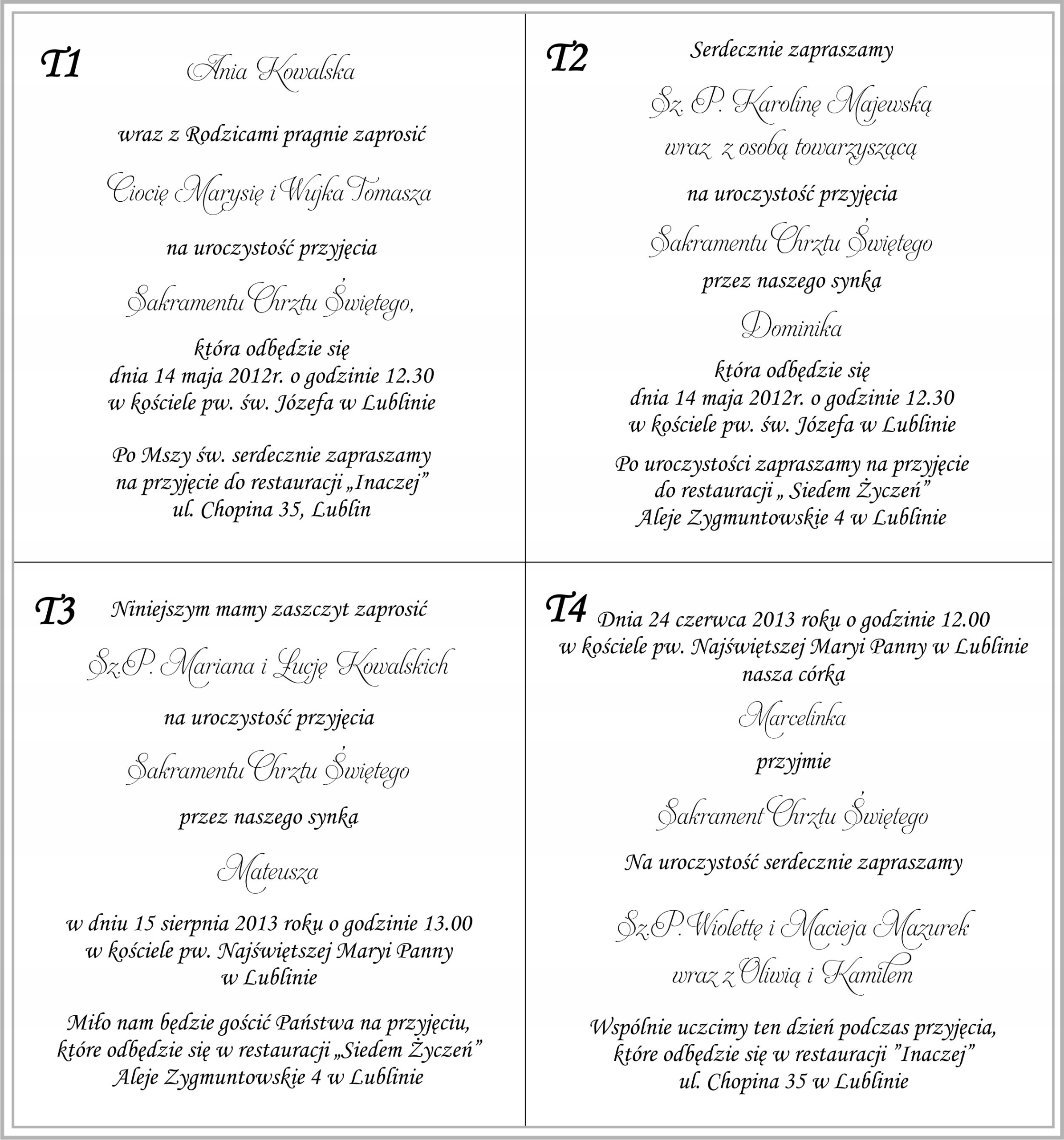 Zaproszenia na Chrzest św. ANIOŁEK Personalizacja Kolor wielokolorowy