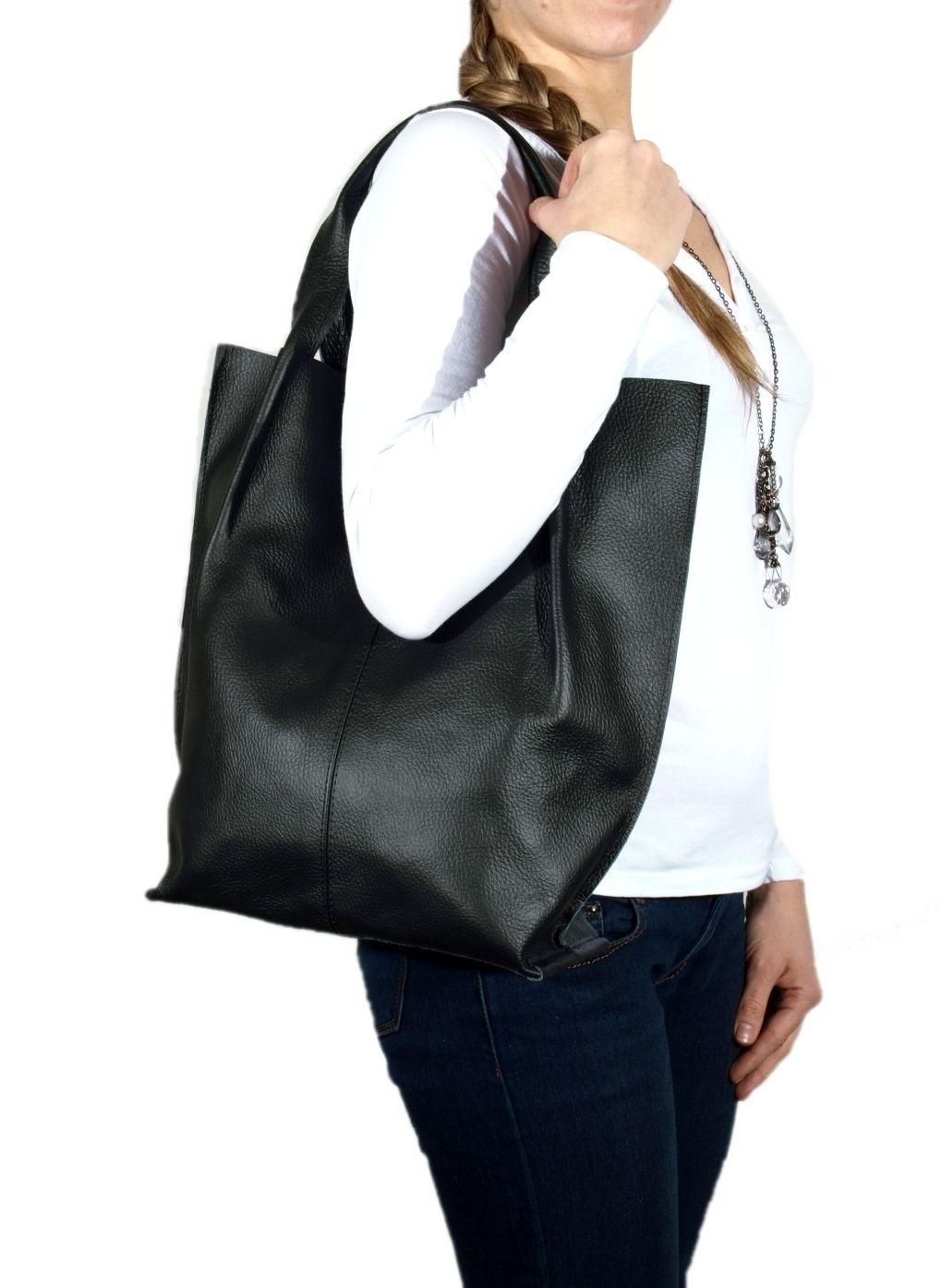 TOREBKA SKÓRZANA SHOPPER SKÓRA CZARNA A4 Materiał dominujący skóra naturalna