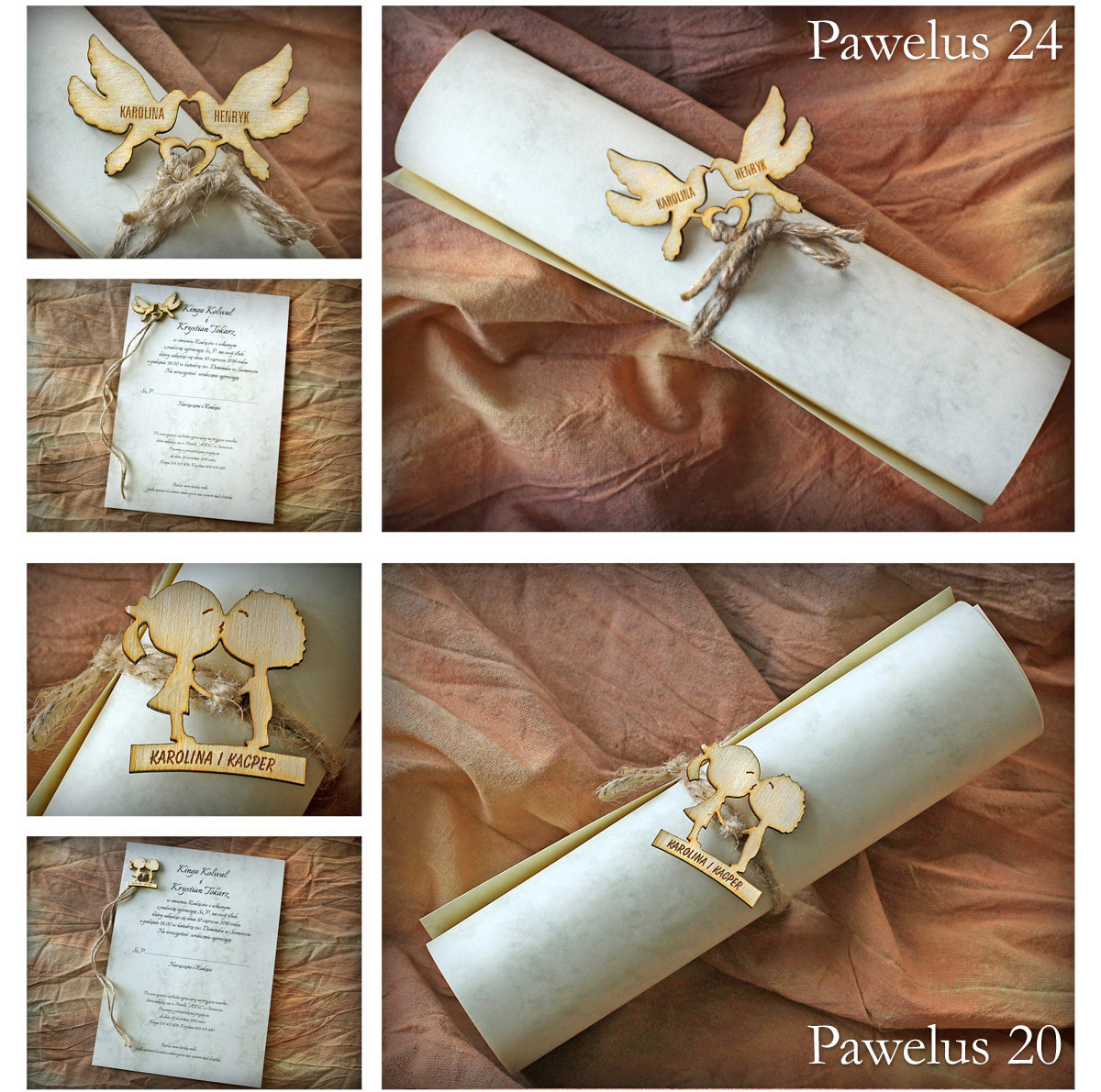 ZAPROSZENIA ŚLUBNE RULON, ZAPROSZENIE DREWNO NEW! Wykończenie papieru matowe