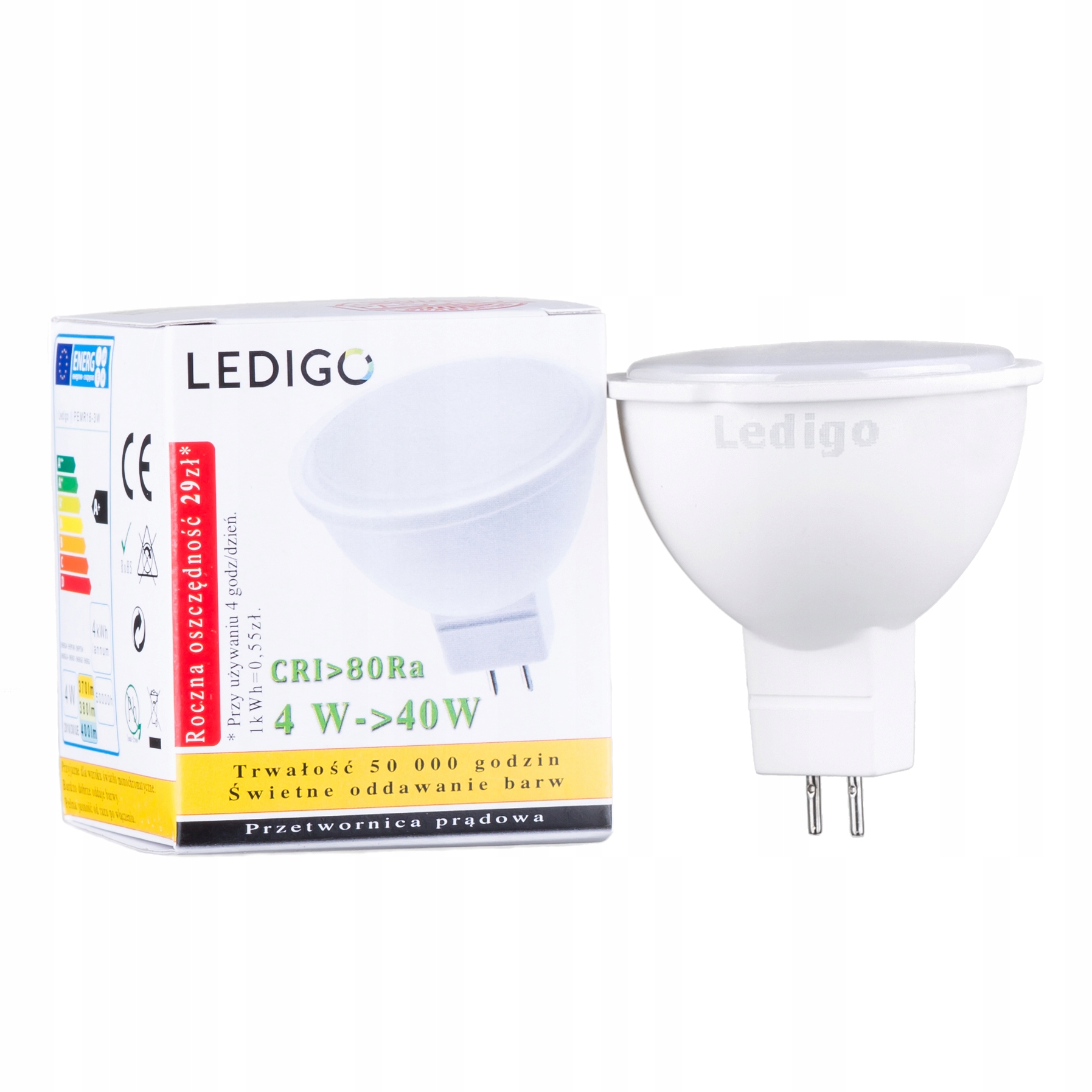 

Żarówka Led MR16 4W =40W SMD2835 370lm Ciepła 230V