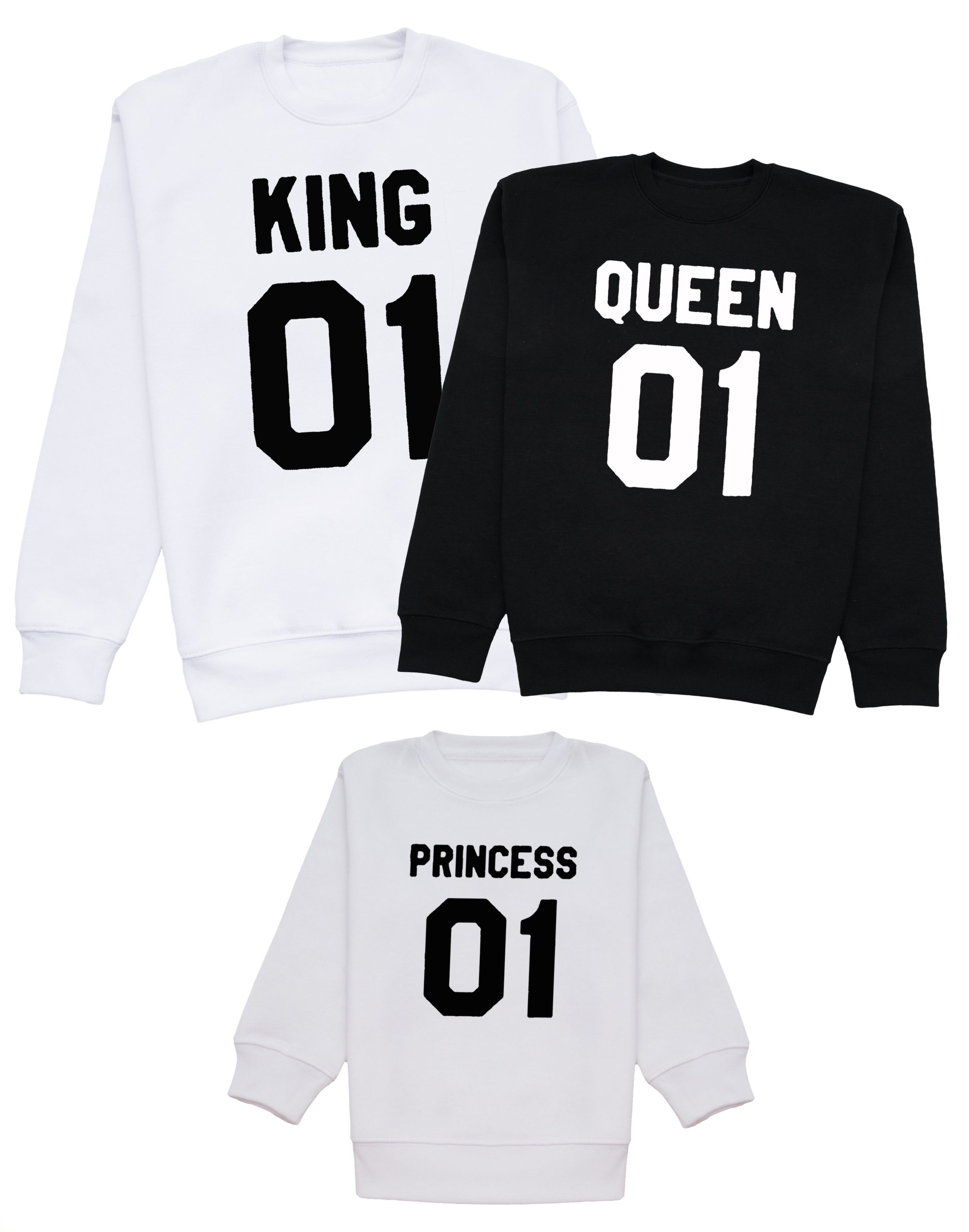 Mikiny pro rodinu s potiskem King Queen Princess