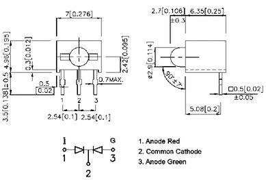 ART LED 3mm dwukolorowa RED/GREEN w oprawce - 2szt SMD nie