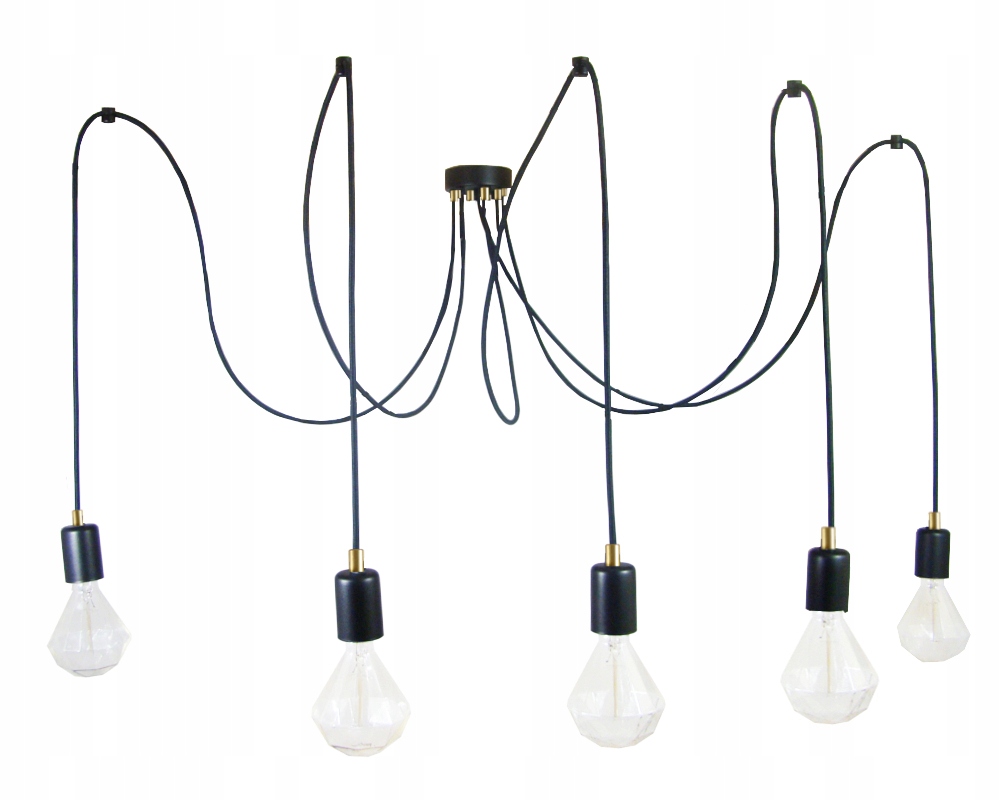 Závěsná Stropní Lampa Pavouk 5 Černá S Mosazí