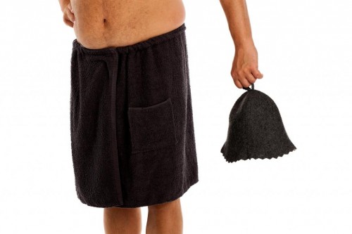 Osuška do sauny - Sauna - kilt / uterák 50*140 + sauna klobúk Gray1