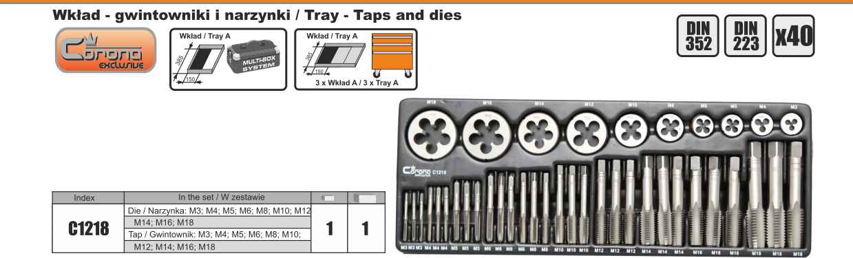 ZESTAW GWINTOWNIKOW NARZYNEK WKLAD DO SZAFKI 40szt Producent code C1218