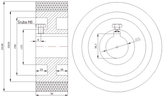 ROLKA ROLKI DO POSUWU DREWNA DO FREZAREK 140mm /35 Marka Zabi