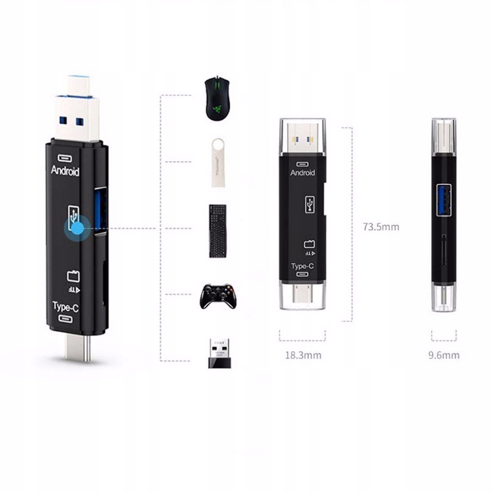 Супер OTG кард-ридер D-188 3 в 1 USB Type C MICRO поддерживаемые карты памяти Micro Secure Digital (micro SD)