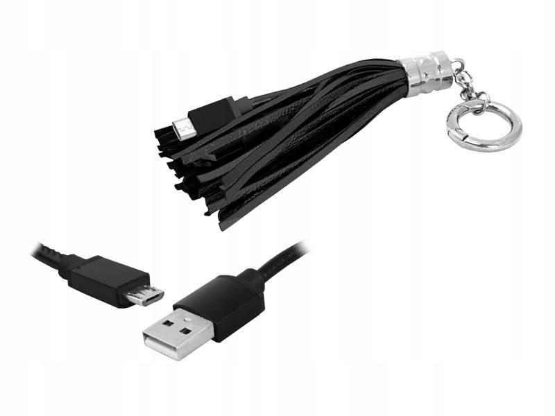 USB KÁBEL - MICRO USB KĽÚČENKA PRÍVESOK ČIERNA NABÍJANIE PRENOS DÁT