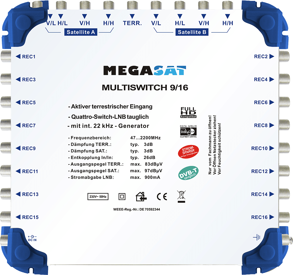 MULTISWITCH MEGASAT 9/16 KOŃCOWY 600153 + ZASILACZ