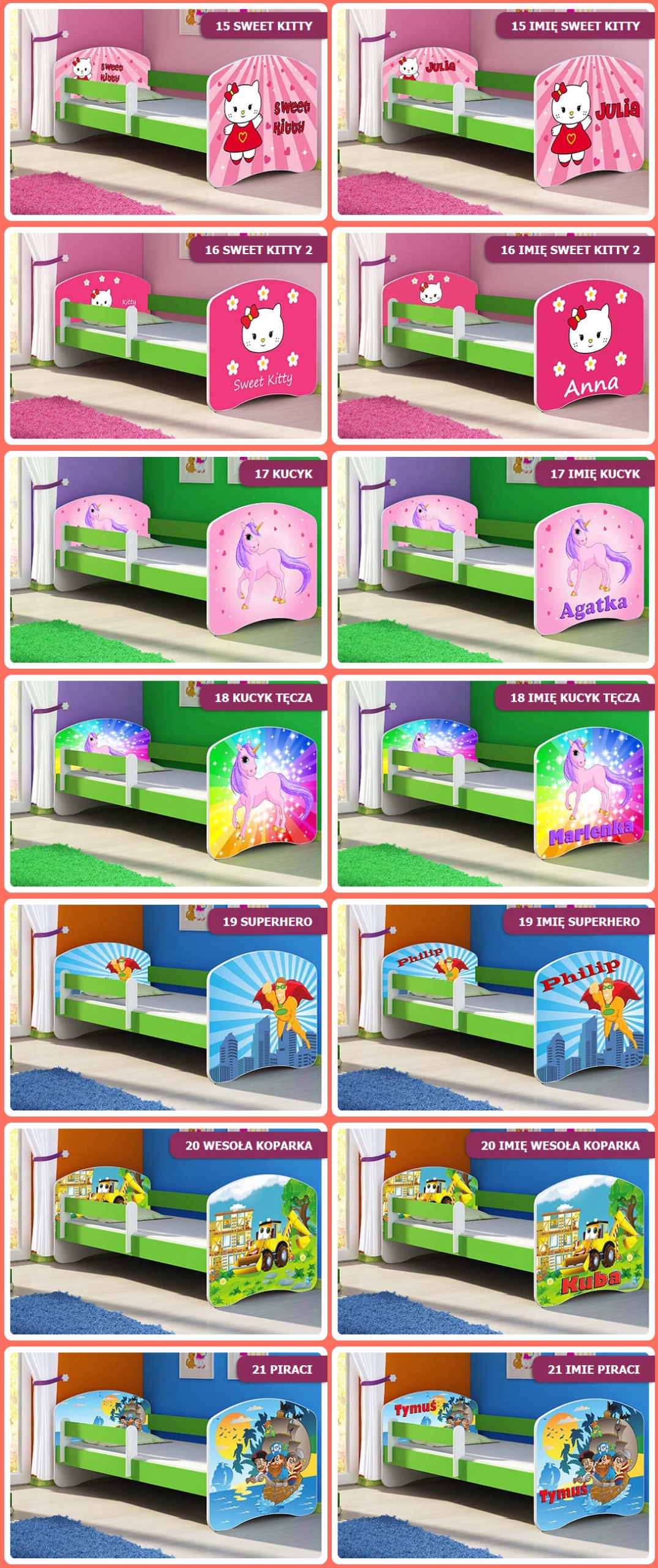 Łóżko dziecięce 140X70 + materac ZIELONE ACMA Płeć Chłopcy Dziewczynki