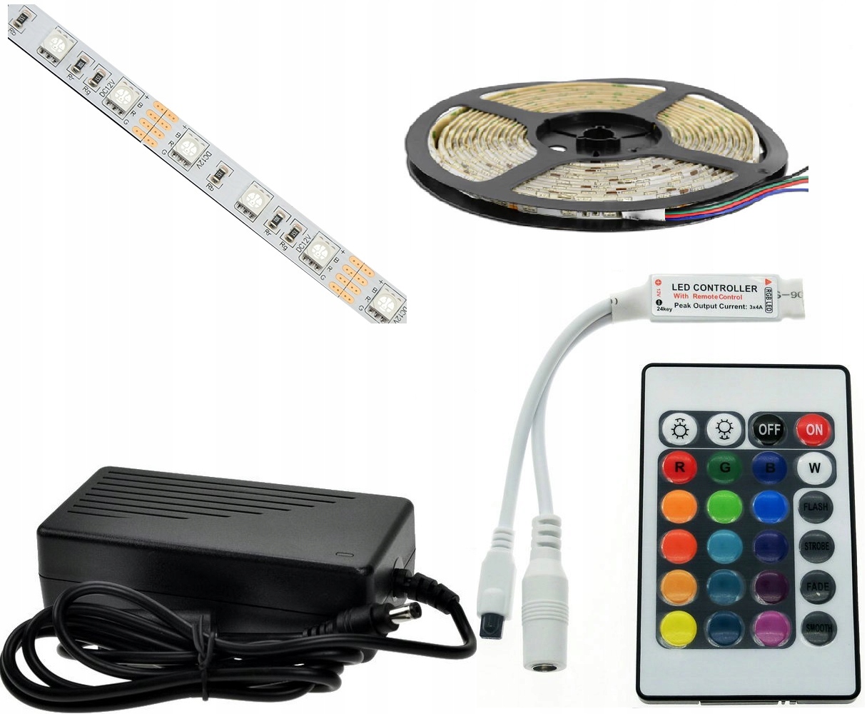 

Zestaw Taśma 7m Led Rgb sterownik zasilacz 30/mb