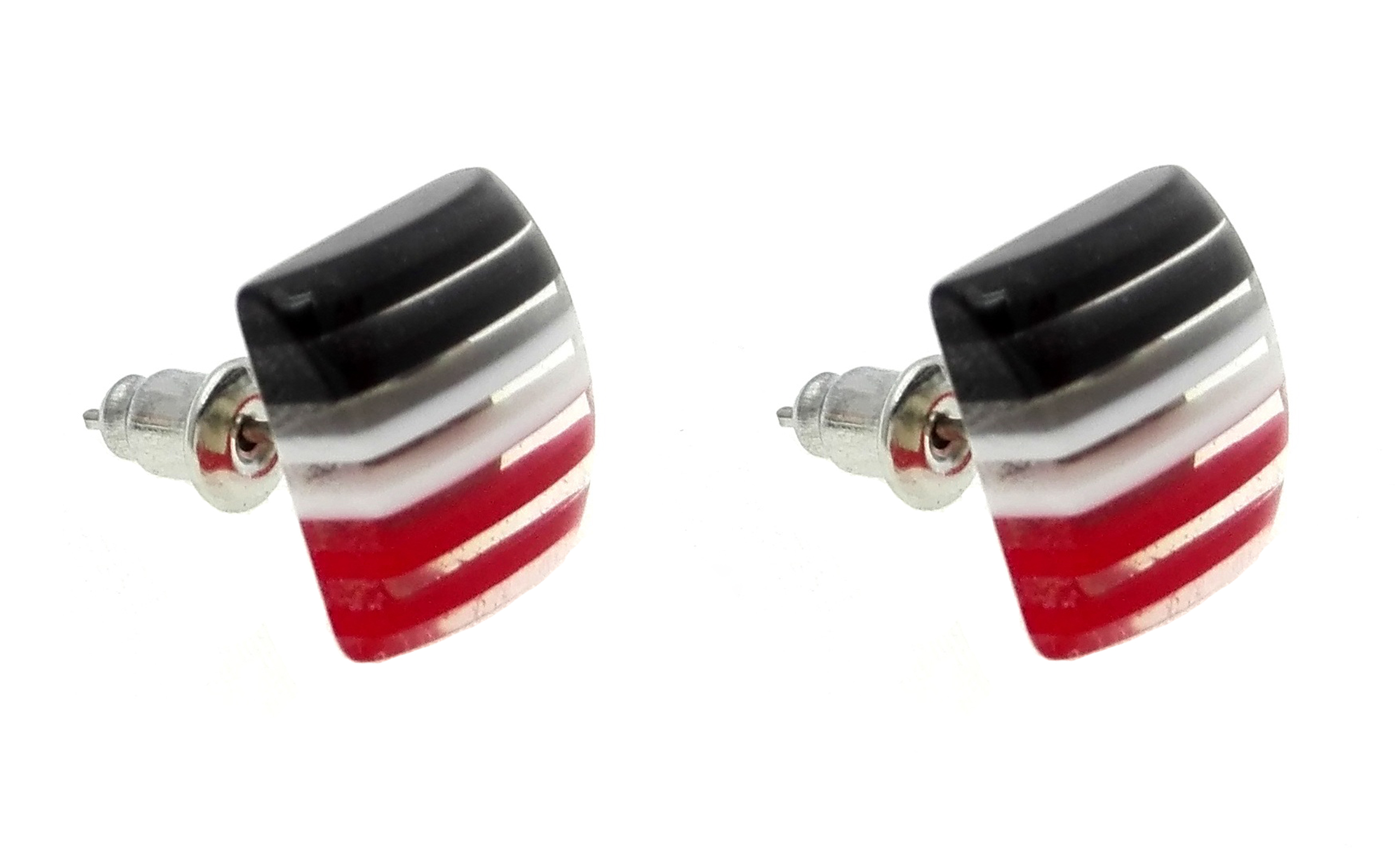 

Kolczyki kwadraty w kolorowe paski 12mm Czarny bia