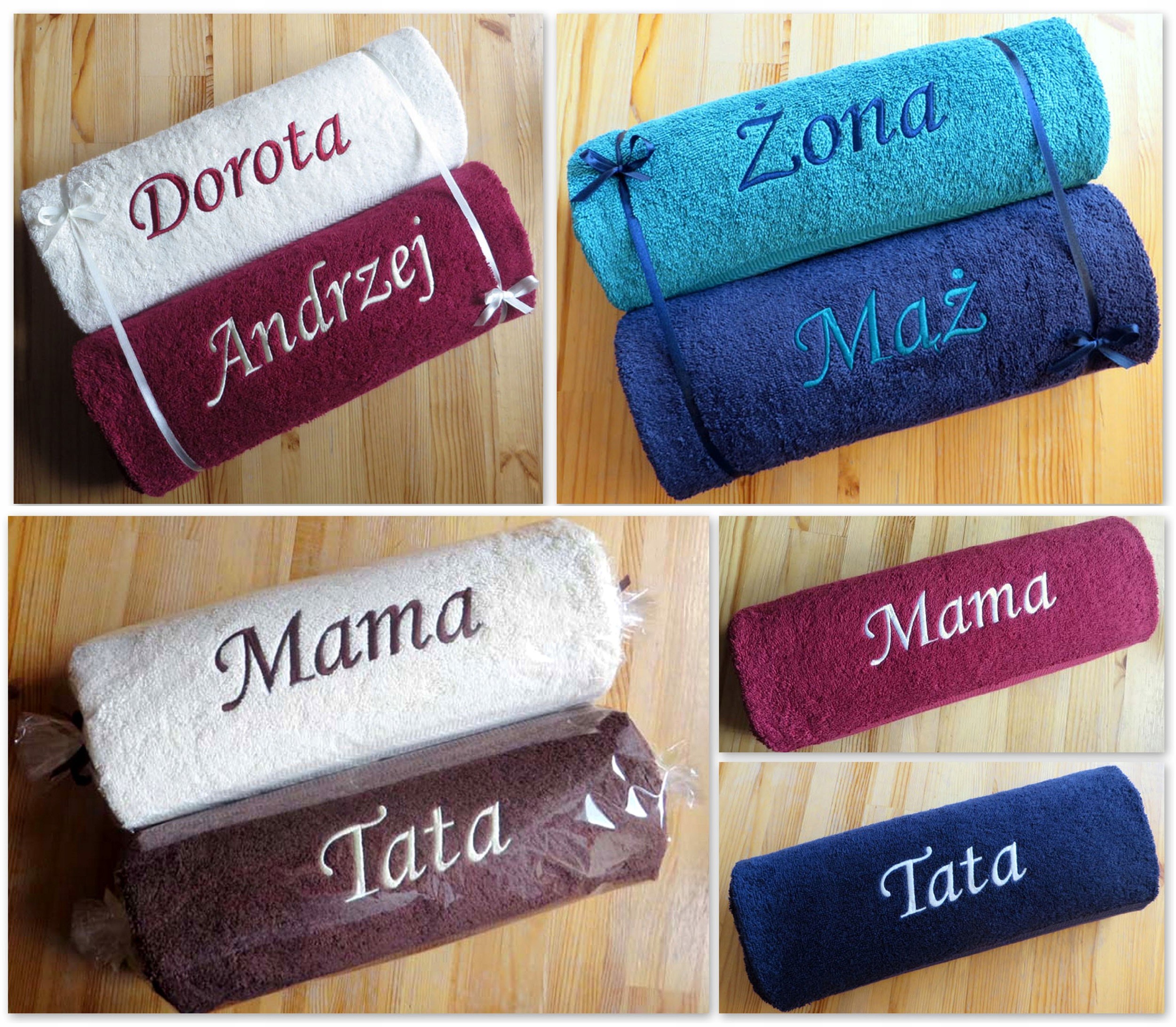 Ręczniki z HAFTEM napis IMIĘ prezent ŚLUB ROCZNICA Wymiary ręcznika 50x100cm