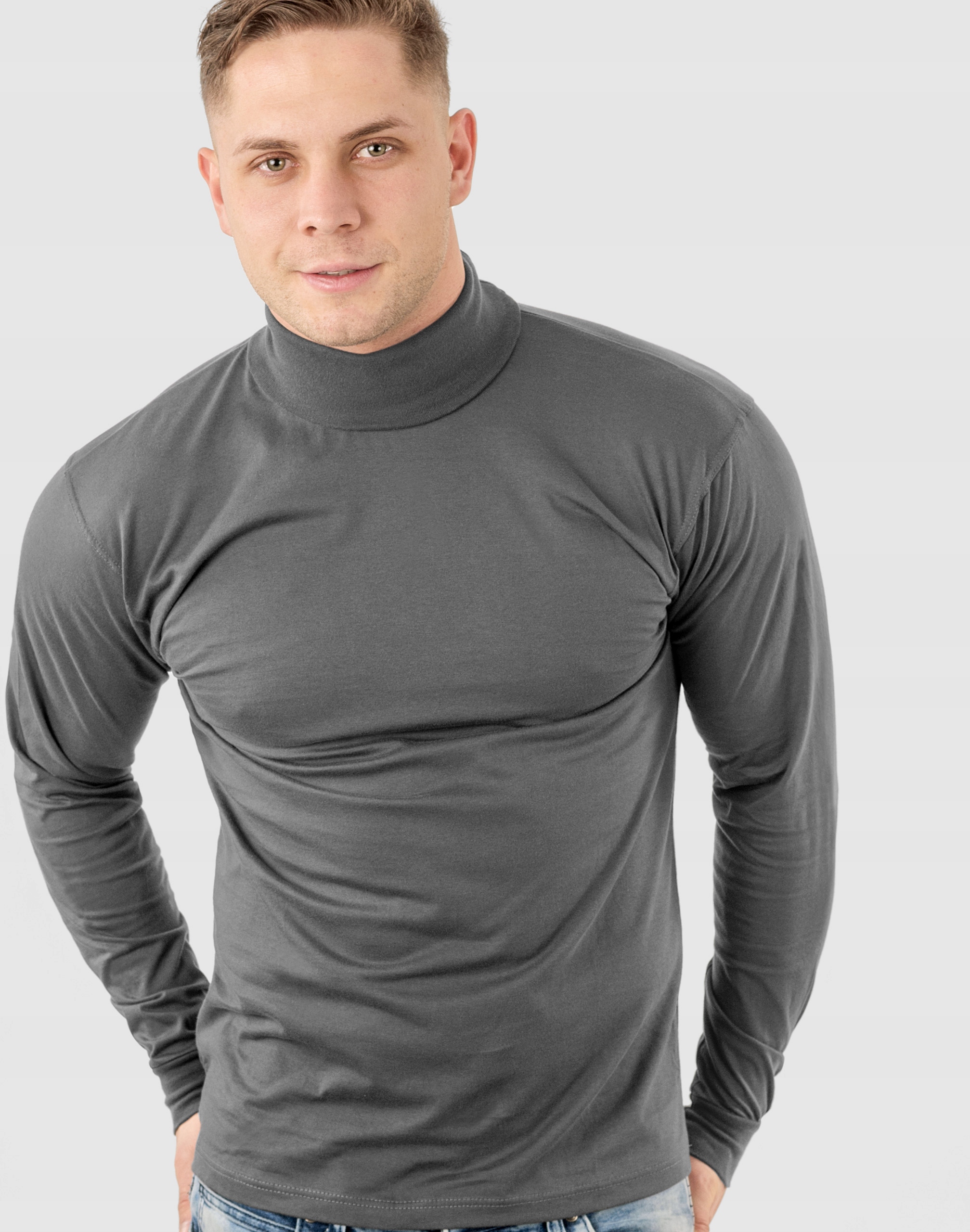 Elegancki Sweter Golf Męski Golfy WXM 5XL stalowy Dekolt golf